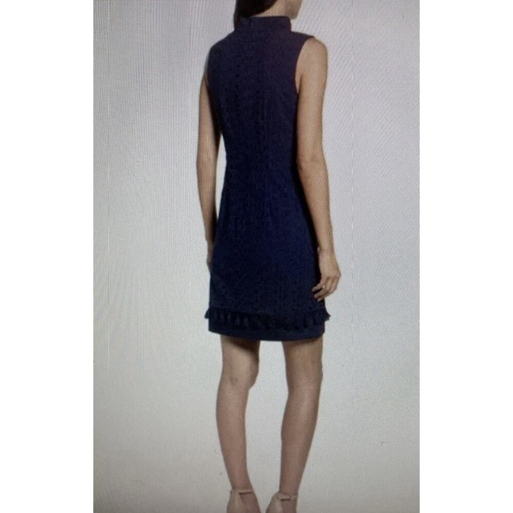 Eliza J 12 Navy Blue Eyelet Tassel Shift Split Mandarin vacation luxury resort - Picture 3 of 13